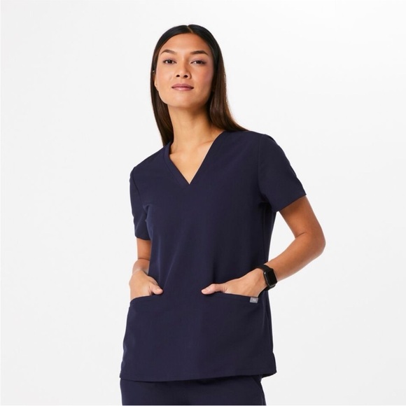 Figs Casma Scrub Top Women's V Neck Navy Blue Three Pocket Medical Wear XXS - Picture 1 of 7